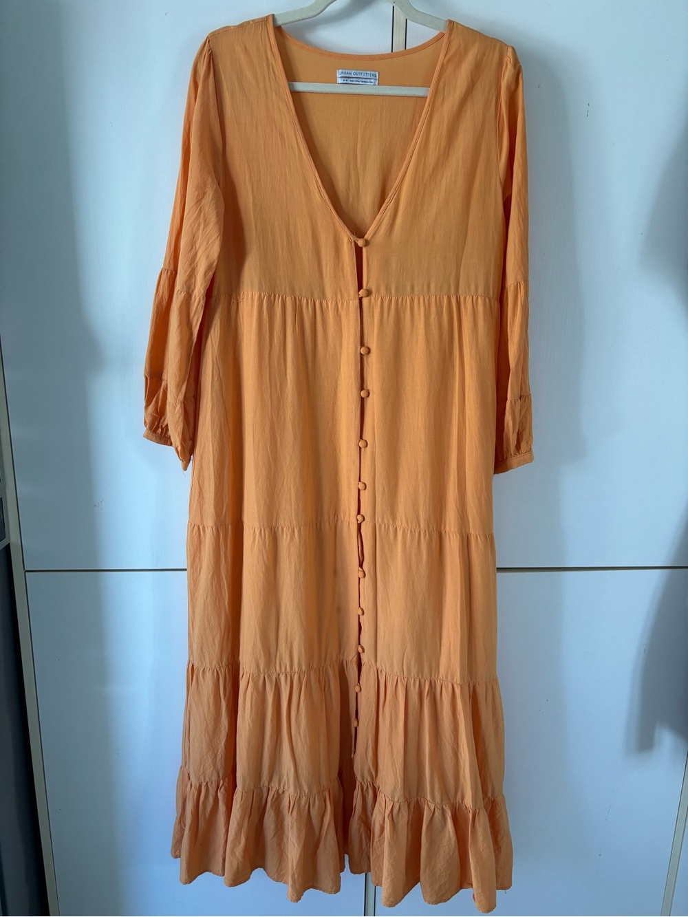 Urban Outfitters Orange Cottagecore Tiered Maxi Dress M Button Front Flowy Lined - Picture 2 of 13
